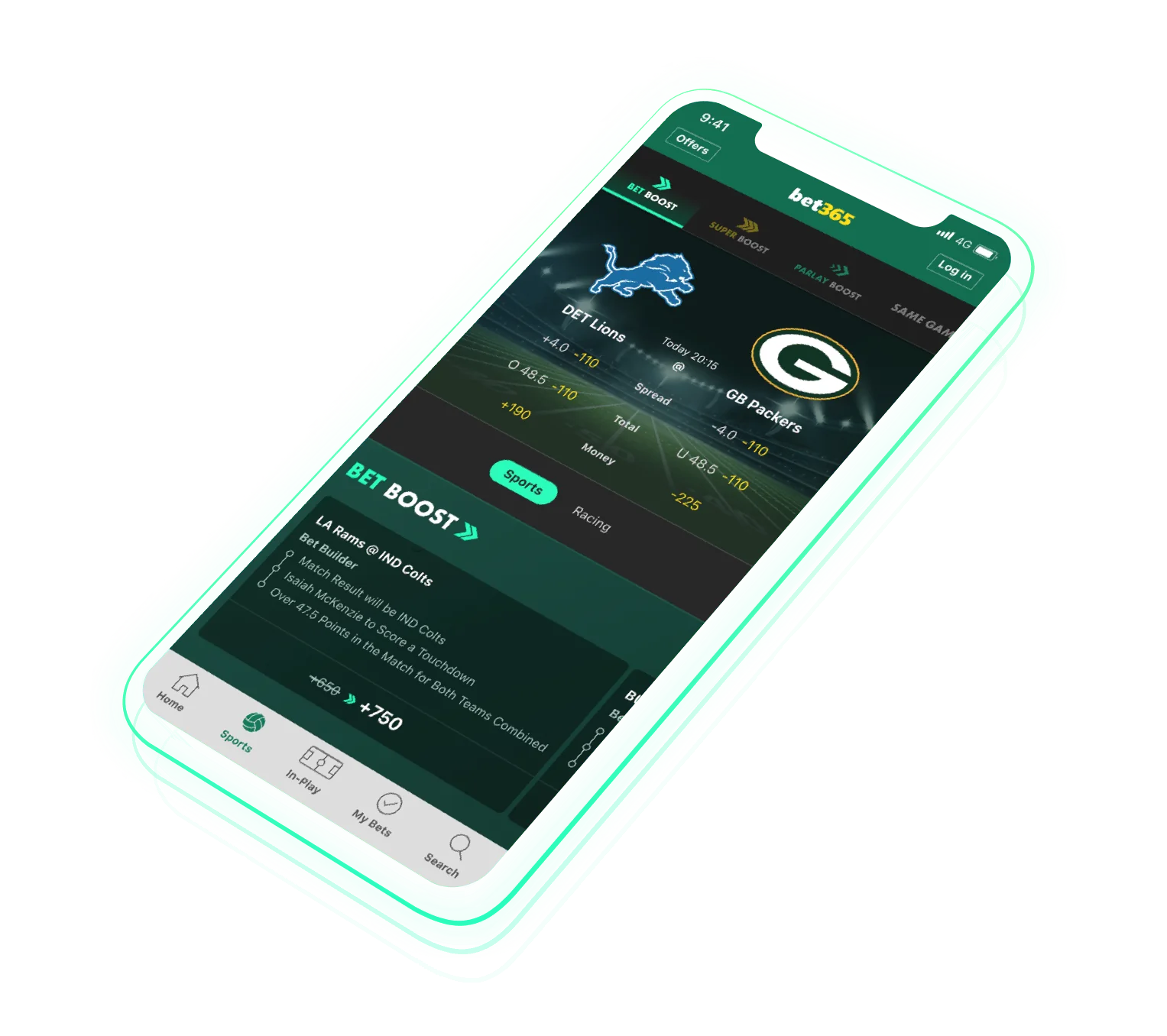 Phone showing the bet365 betting sportsbook